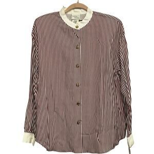 NWT Bobbie Brooks Vintage Red & White Striped Long Sleeve Button Front Blouse
